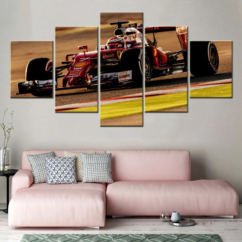 Formula 1 F1 Vehicle Car 5 Panels Painting Canvas Wall Decoration