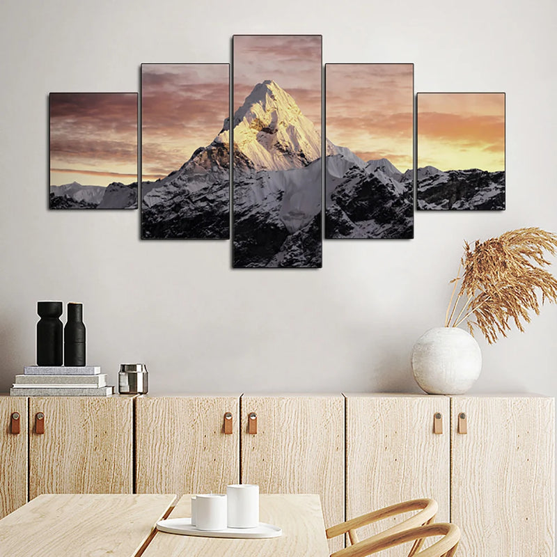 Mountain Sunset Volcano 5 Panels Painting Canvas Wall Decoration