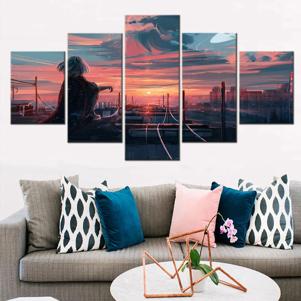 Cityscapes Poster Painting Far From Tomorrow 5 Panels Painting Canvas Wall Decoration
