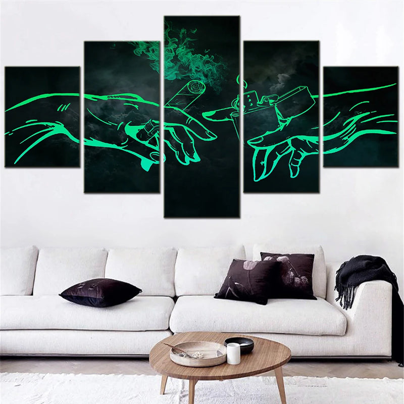 Creation of Adam Smoking 5 Panels Painting Canvas Wall Decoration