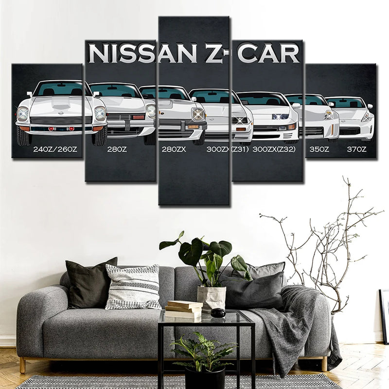 Nissan Z Historical Sports Car 5 Panels Painting Canvas Wall Decoration