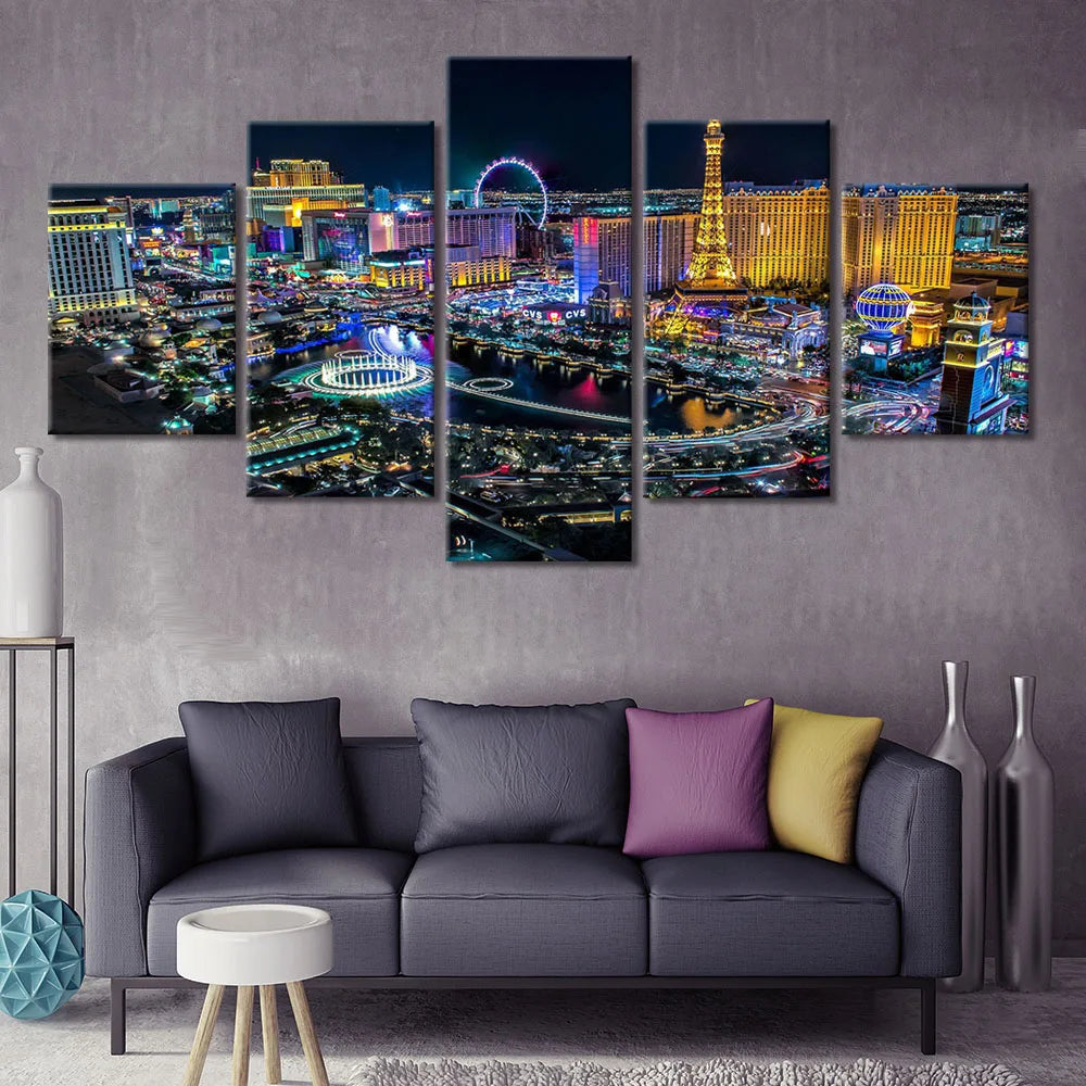 Las Vegas Night Secenry 5 Panels Painting Canvas Wall Decoration