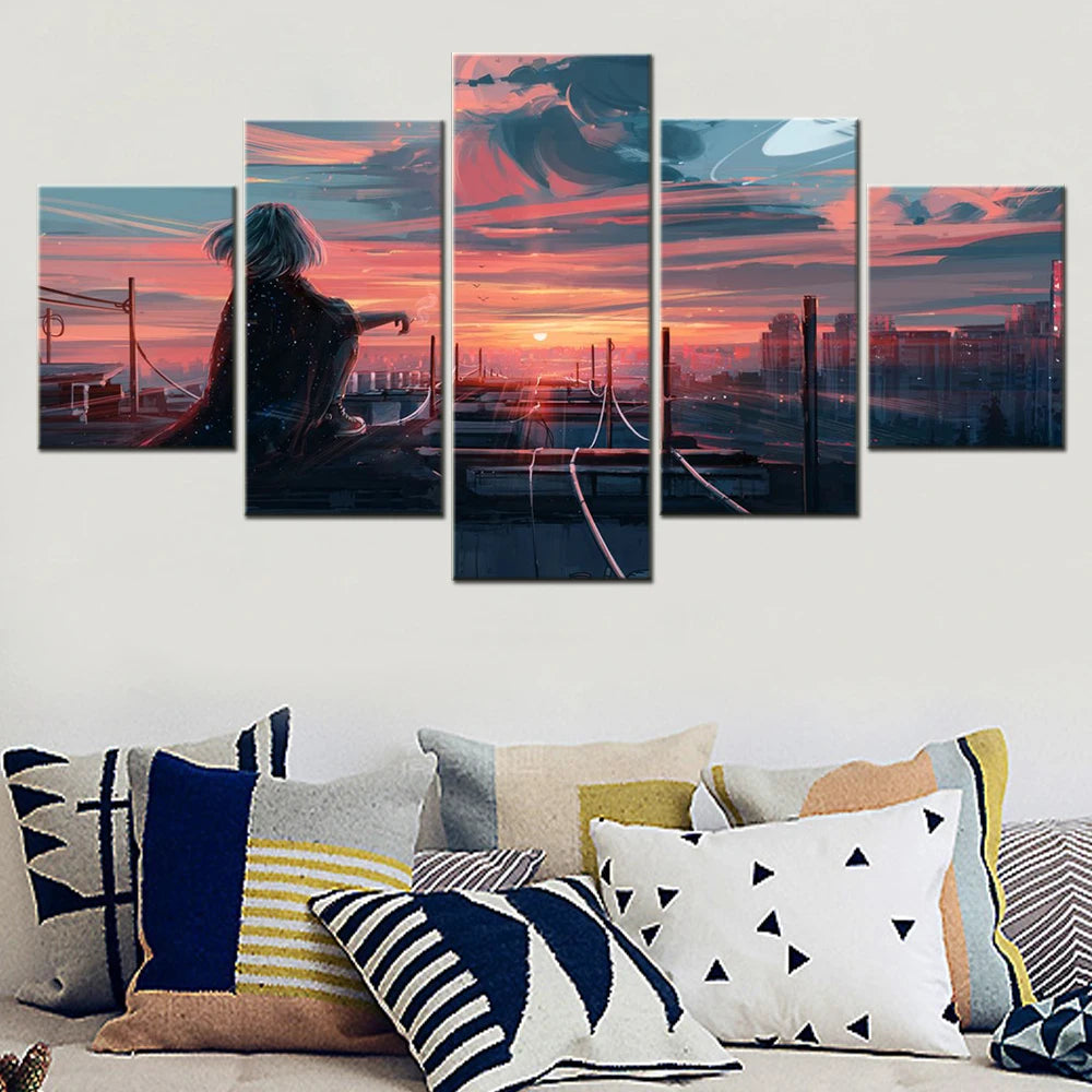 Cityscapes Poster Painting Far From Tomorrow 5 Panels Painting Canvas Wall Decoration