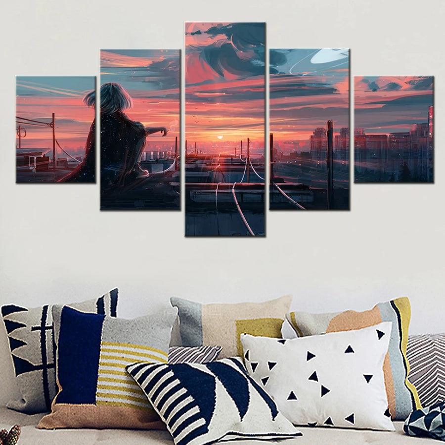 Cityscapes Poster Painting Far From Tomorrow 5 Panels Painting Canvas Wall Decoration