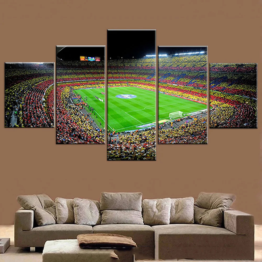 Football Competition Soccer Stadium Landscape 5 Panels Painting Canvas Wall Decoration