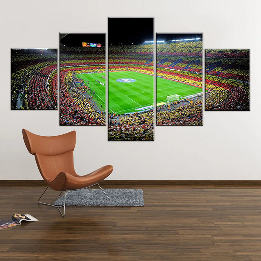 Football Competition Soccer Stadium Landscape 5 Panels Painting Canvas Wall Decoration