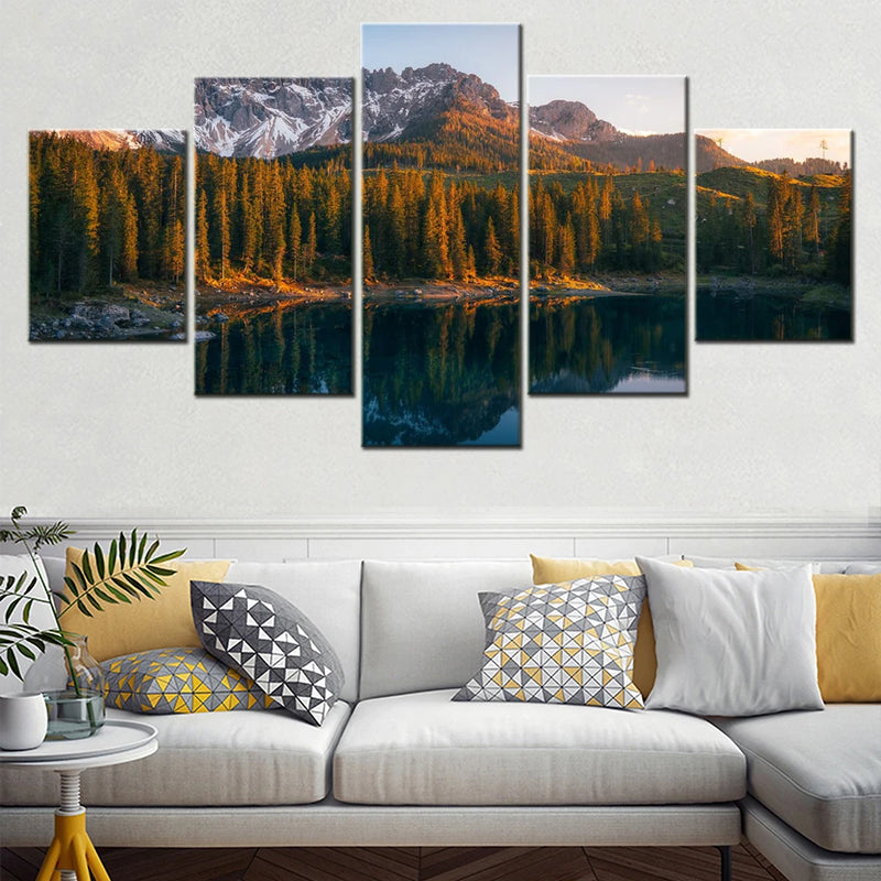 Nature Karersee Lake Serene 5 Panels Painting Canvas Wall Decoration