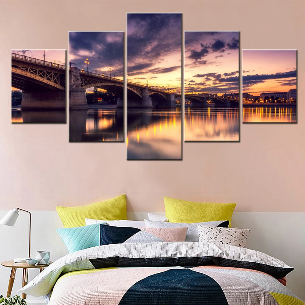 Nature Margaret Bridge Budapest 5 Panels Painting Canvas Wall Decoration