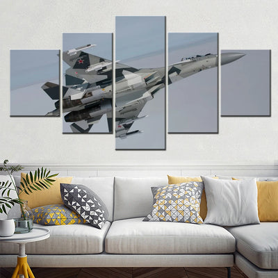 Jet Fighter Sukhoi Su 27 Russian Air Force 5 Panels Painting Canvas Wall Decoration