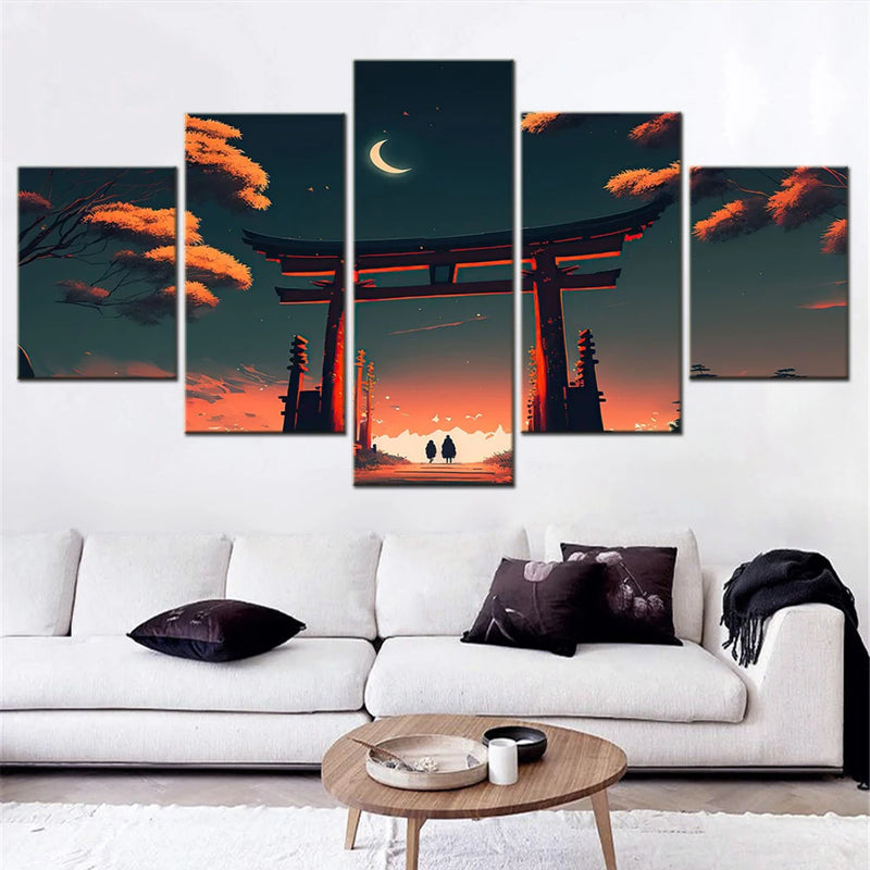Japanese Torii Gate 5 Panels Painting Canvas Wall Decoration