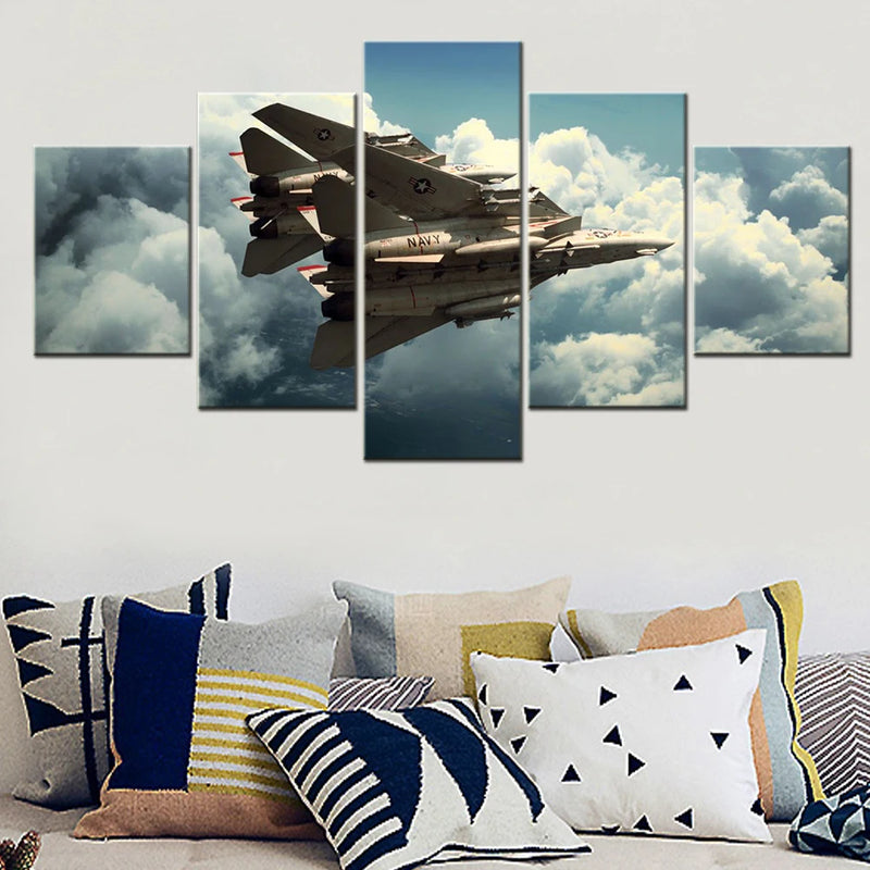 Airpower Art Collection US Navy Grumman F14 Tomcats 5 Panels Painting Canvas Wall Decoration