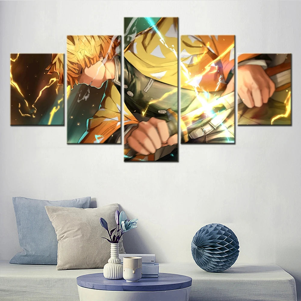 Anime Demon Slayer 5 Panels Painting Canvas Wall Decoration