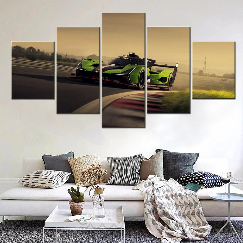 Cool Cars Race Track 5 Panels Painting Canvas Wall Decoration