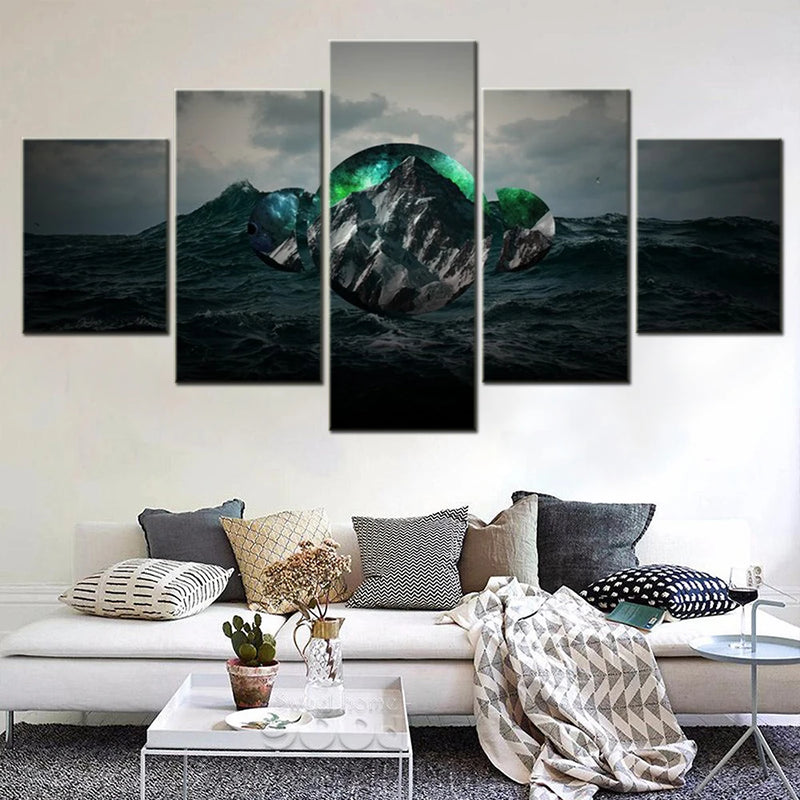 Nature Sea Mountain 5 Panels Painting Canvas Wall Decoration