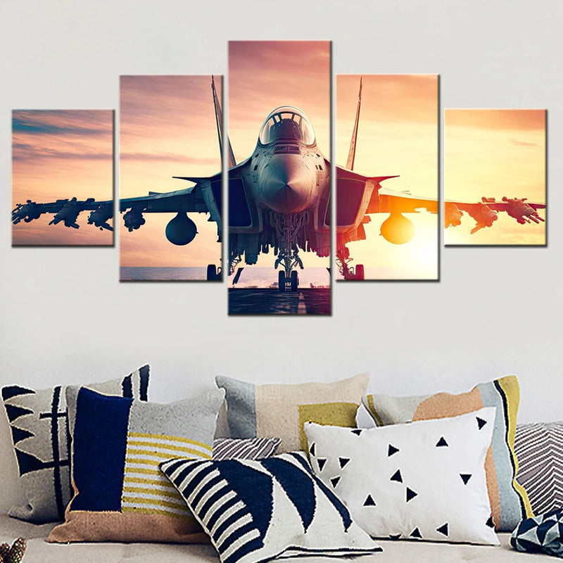 Jet Fighter 5 Panels Painting Canvas Wall Decoration