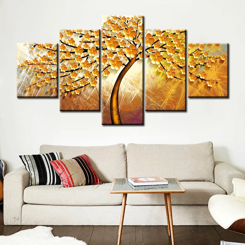 Gold Tree Landscape 5 Panels Painting Canvas Wall Decoration