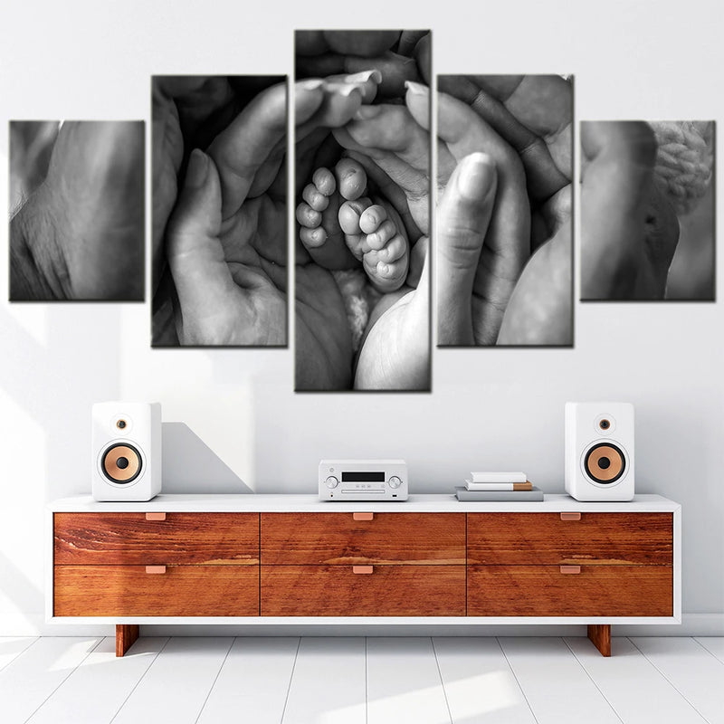 Family Love Hands 5 Panels Painting Canvas Wall Decoration