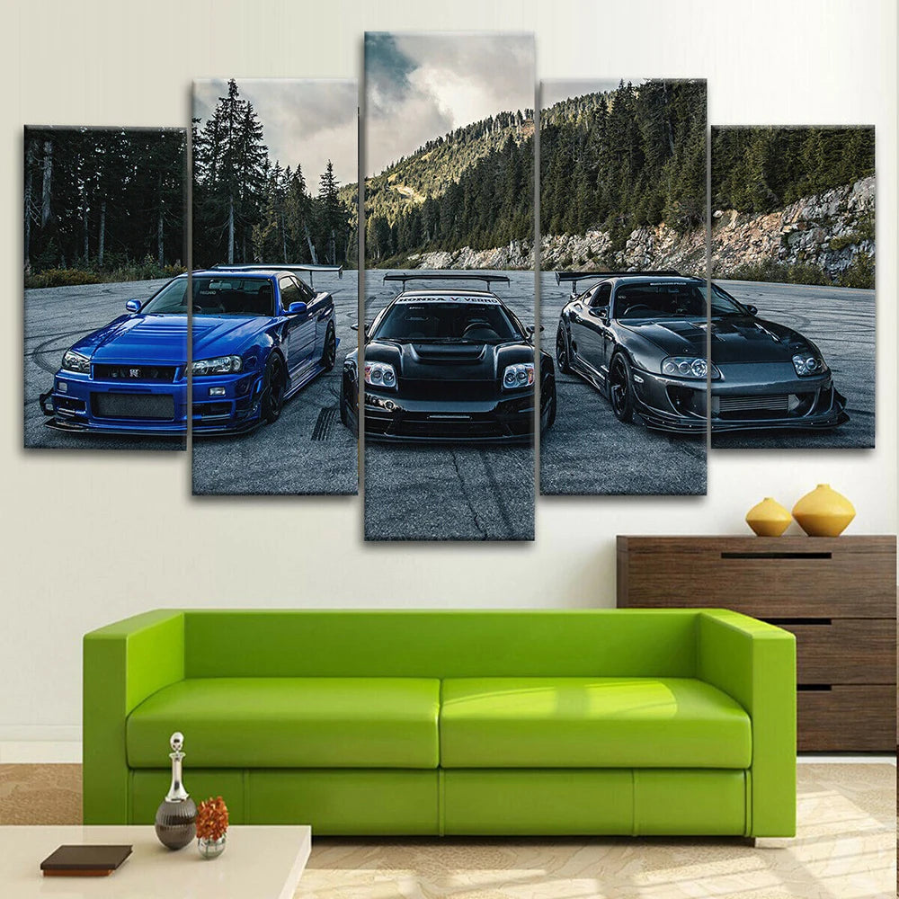 JDM Supra Nissan Skyline NSX Car 5 Panels Painting Canvas Wall Decoration