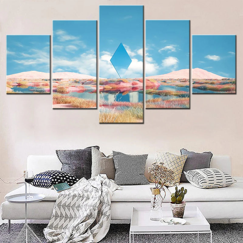 Nature Surreal Geometric 5 Panels Painting Canvas Wall Decoration