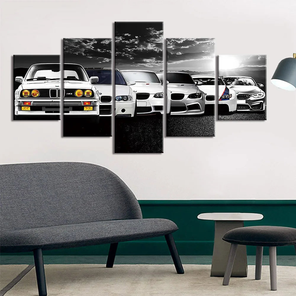 Sports Car 5 Panels Painting Canvas Wall Decoration