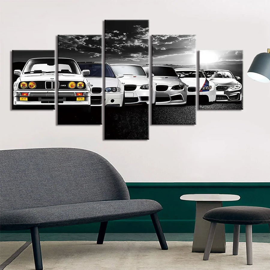 Sports Car 5 Panels Painting Canvas Wall Decoration