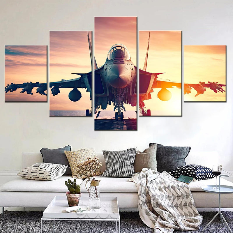 Jet Fighter 5 Panels Painting Canvas Wall Decoration