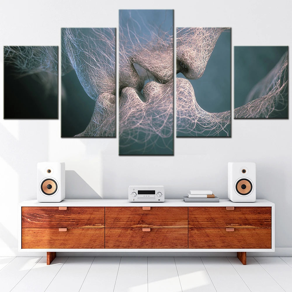 Love Kiss 5 Panels Painting Canvas Wall Decoration