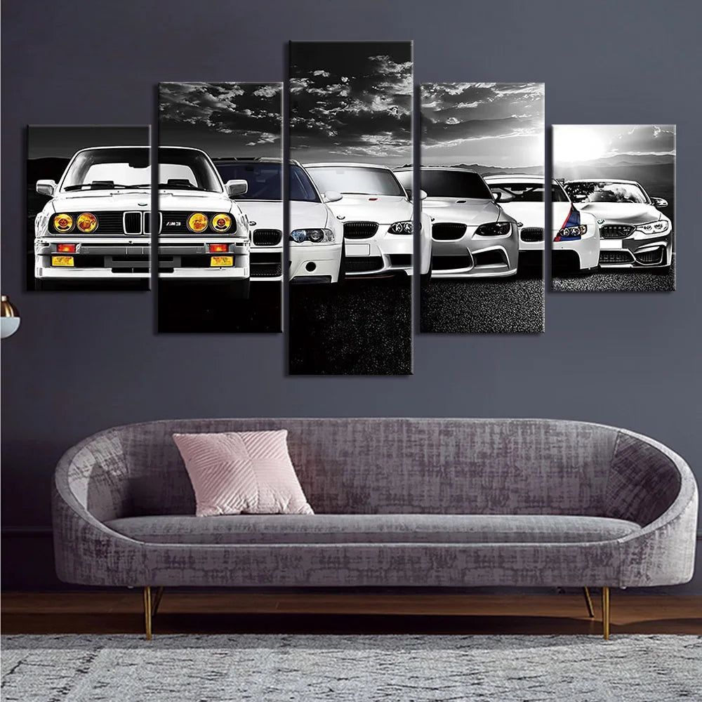 Sports Car 5 Panels Painting Canvas Wall Decoration
