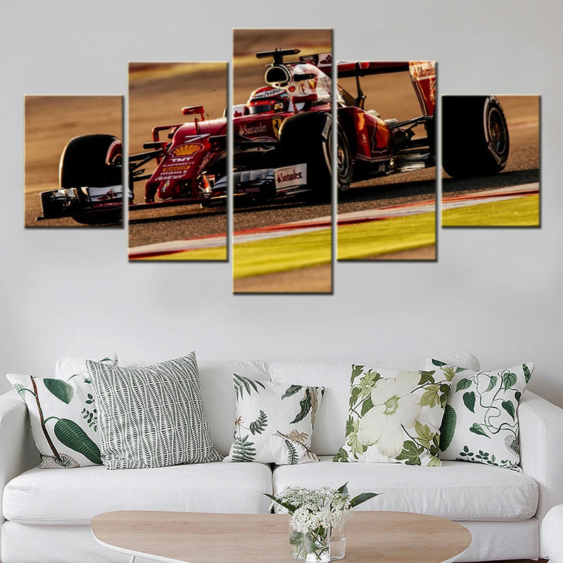 Formula 1 F1 Vehicle Car 5 Panels Painting Canvas Wall Decoration