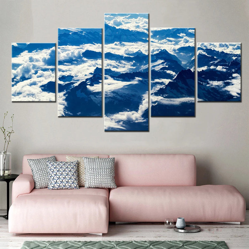 Nature Alps Mountains Aerial View 5 Panels Painting Canvas Wall Decoration