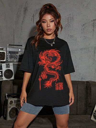 Chinese Loong Meets Oracle Funny Graphic Women T-Shirt
