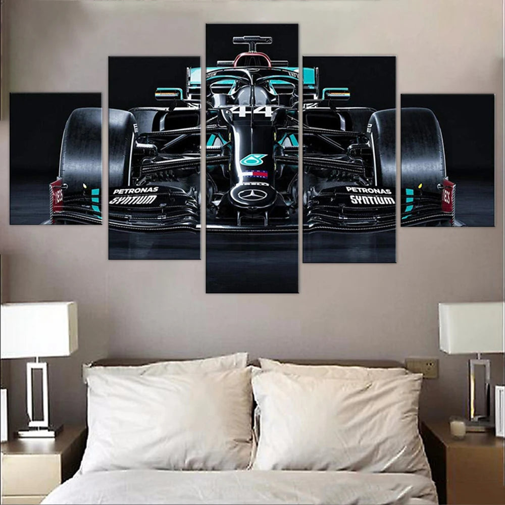 Formula 1 W11 Luxury Spots Car 5 Panels Painting Canvas Wall Decoration