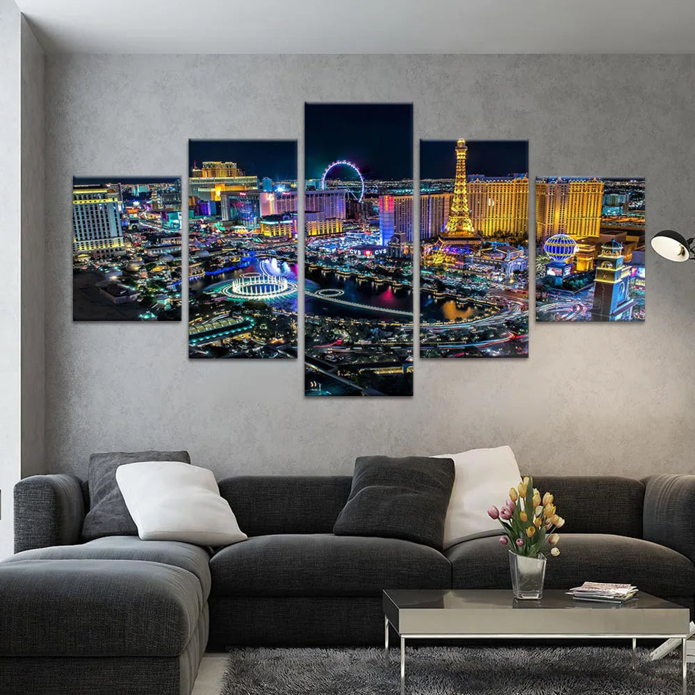 Las Vegas Night Secenry 5 Panels Painting Canvas Wall Decoration