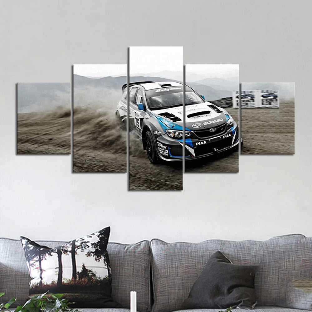 Subaru STI WRX Sport Racing Car 5 Panels Painting Canvas Wall Decoration