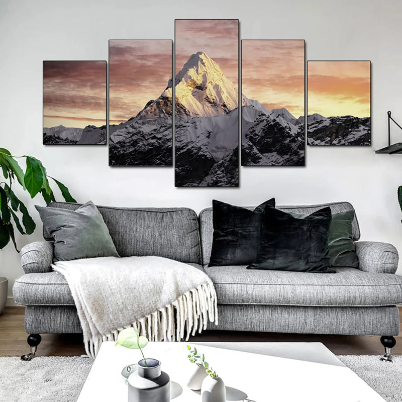 Mountain Sunset Volcano 5 Panels Painting Canvas Wall Decoration