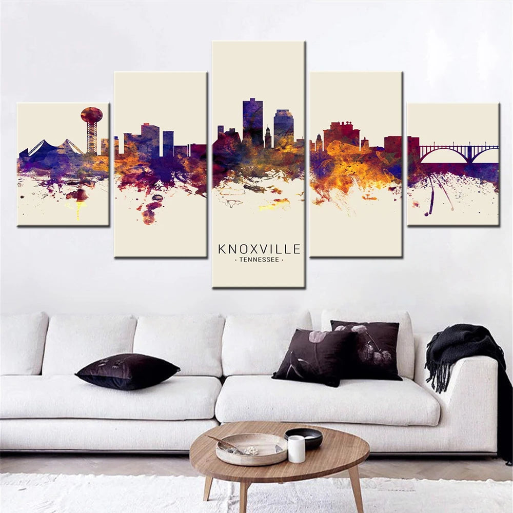Beige Knoxville Skyline 5 Panels Painting Canvas Wall Decoration