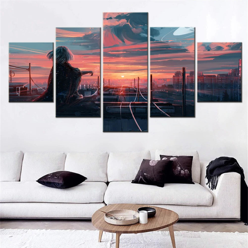 Cityscapes Poster Painting Far From Tomorrow 5 Panels Painting Canvas Wall Decoration