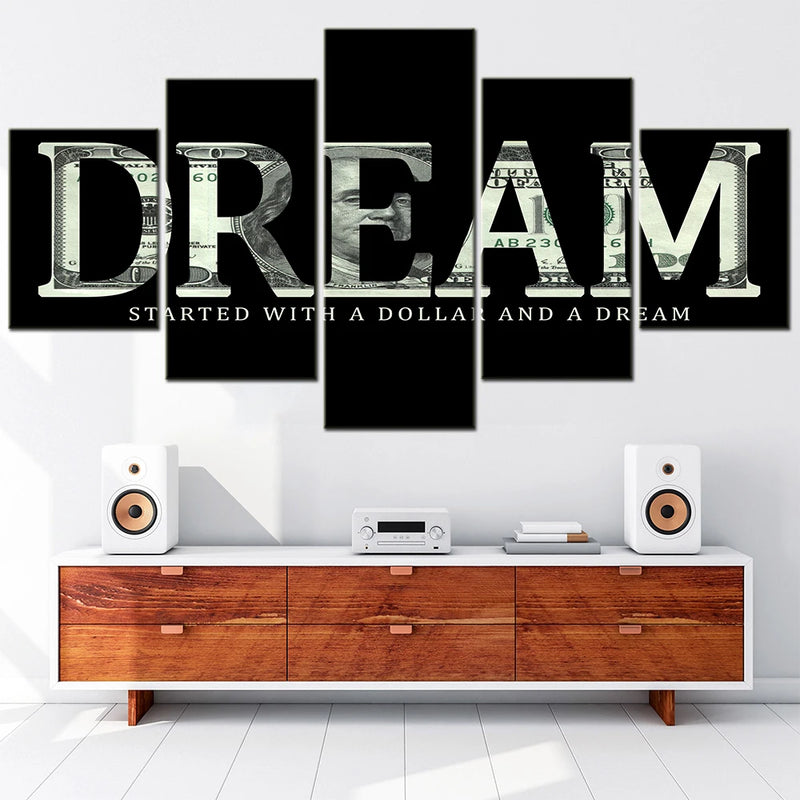 Dollar and Dream 5 Panels Painting Canvas Wall Decoration