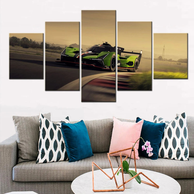 Cool Cars Race Track 5 Panels Painting Canvas Wall Decoration