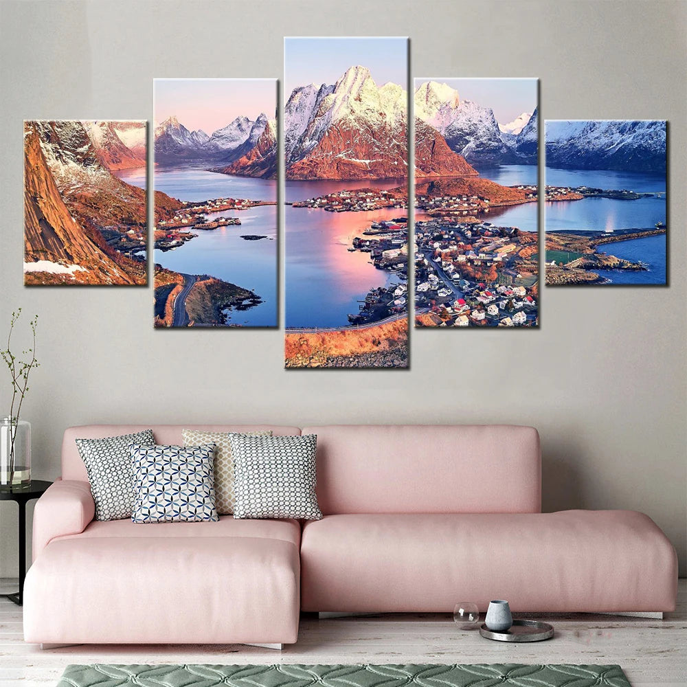 Nature Reine Nordland 5 Panels Painting Canvas Wall Decoration
