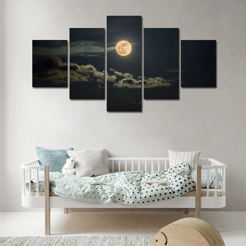 Gold Sun Cloud and Sky Landscape 5 Panels Painting Canvas Wall Decoration