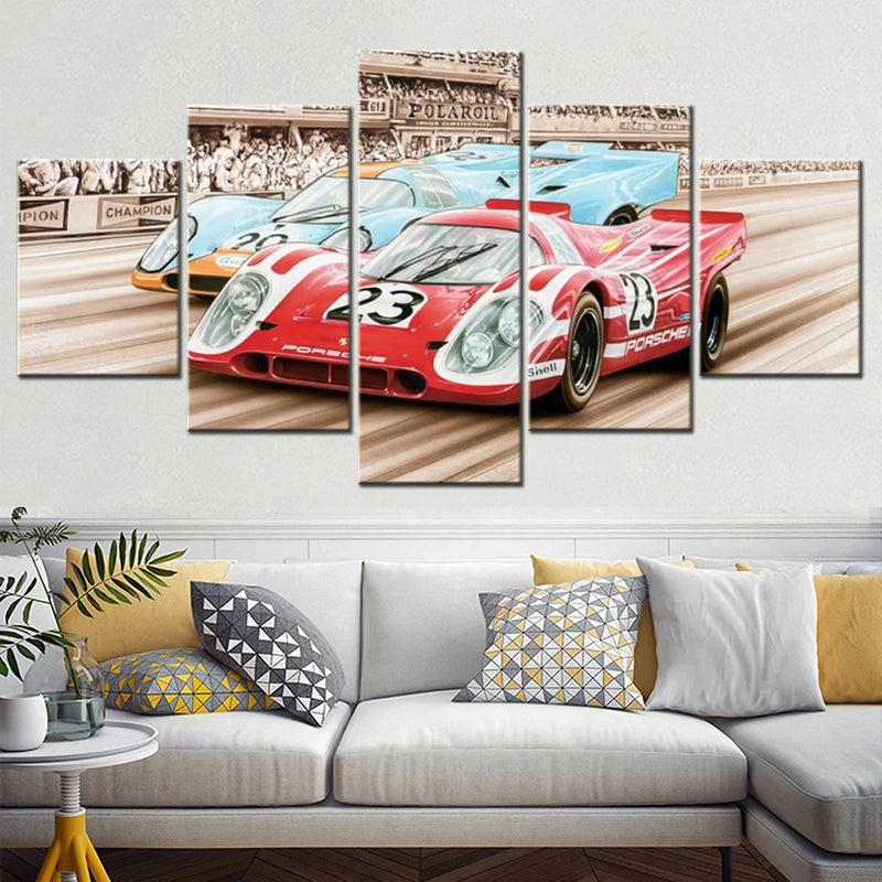 24 Hours Le Man Racing Car 5 Panels Painting Canvas Wall Decoration