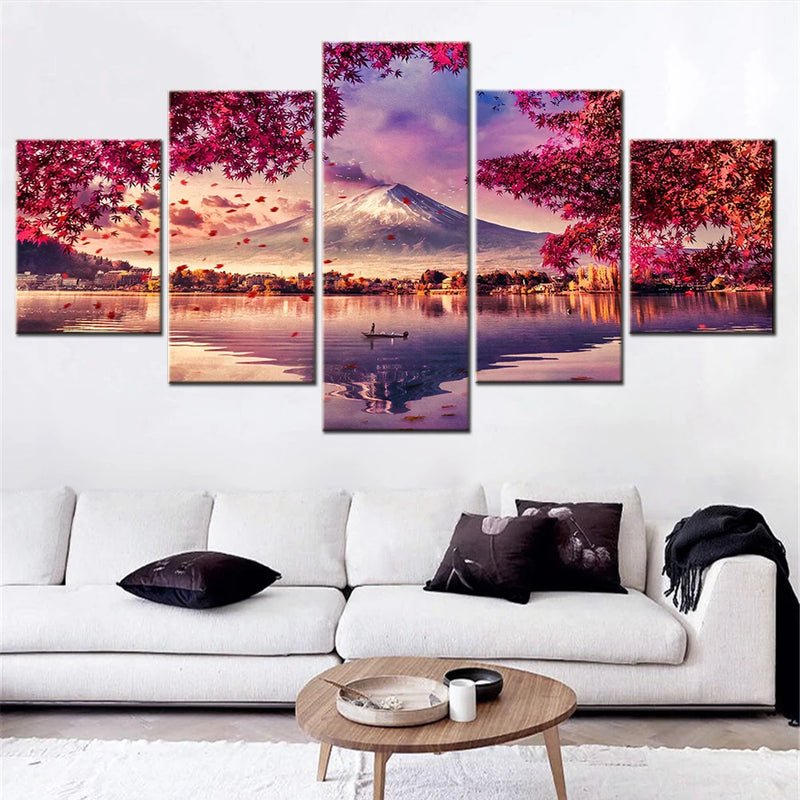 Fuji Fugaku Japan 5 Panels Painting Canvas Wall Decoration