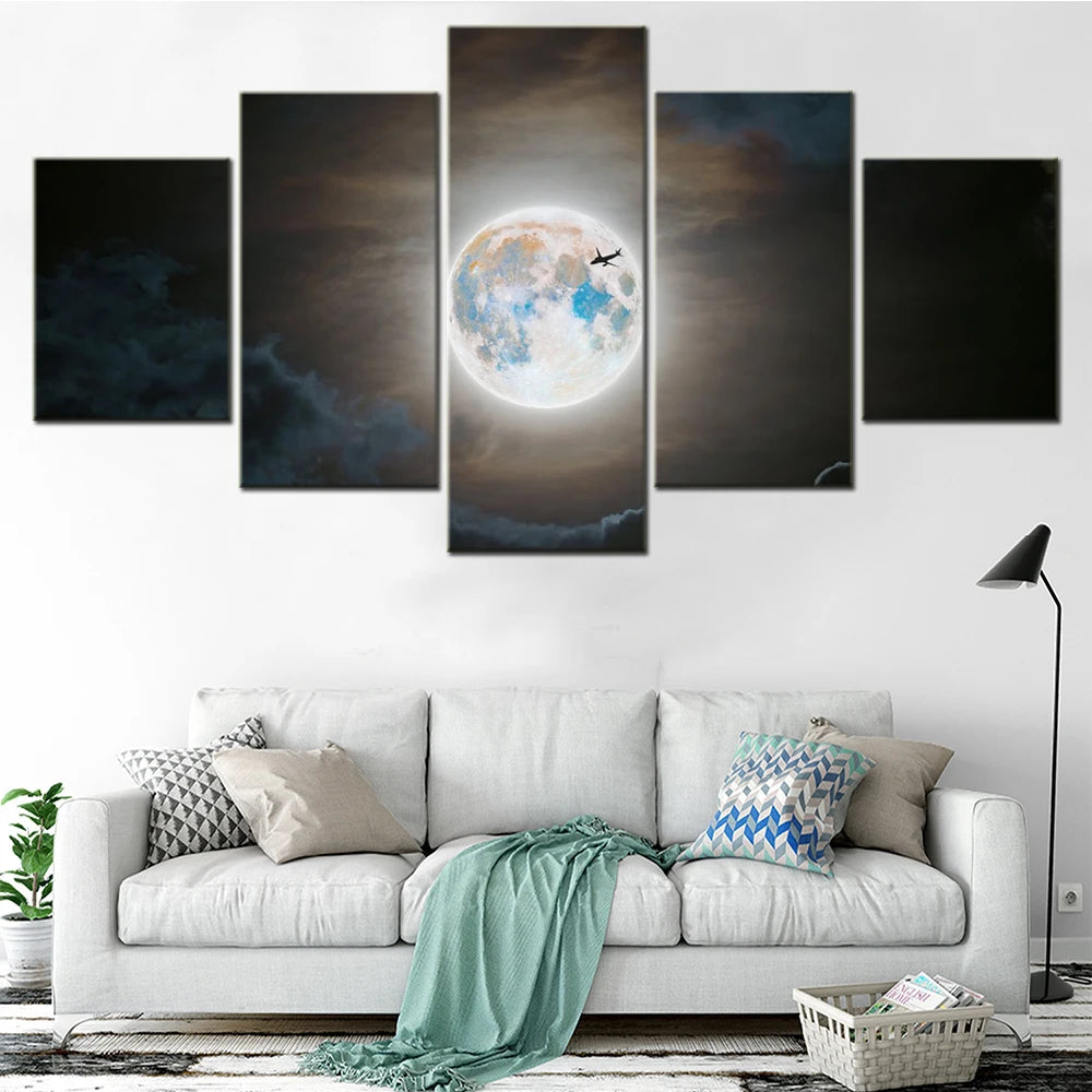 Nature Full moon Flight 5 Panels Painting Canvas Wall Decoration