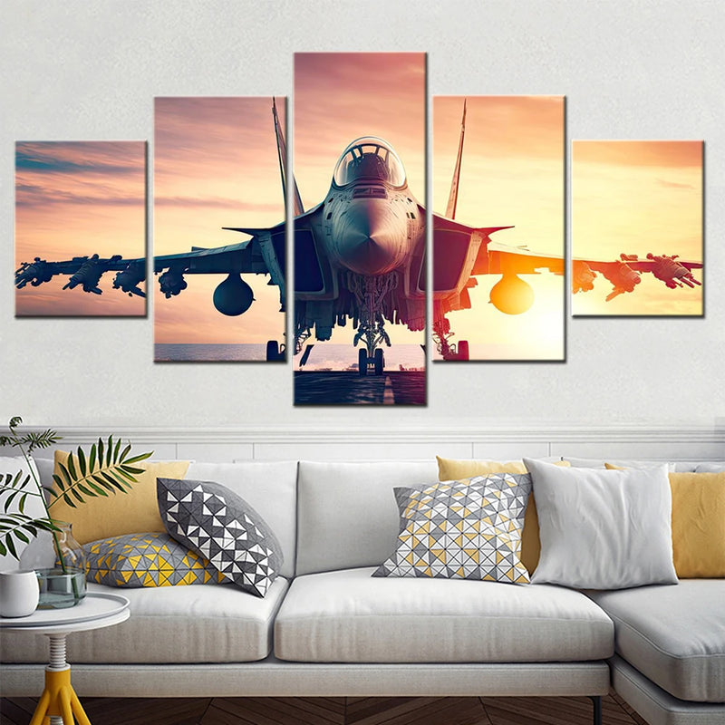 Jet Fighter 5 Panels Painting Canvas Wall Decoration