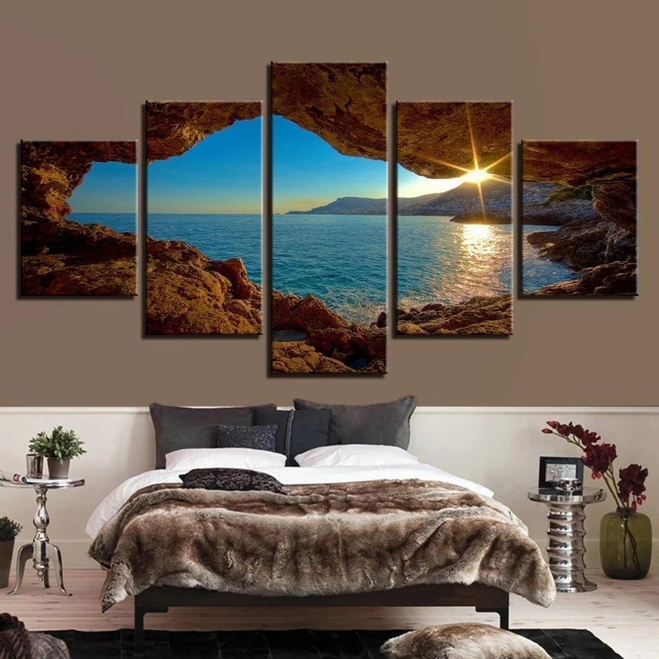 Sunset Seascape 5 Panels Painting Canvas Wall Decoration