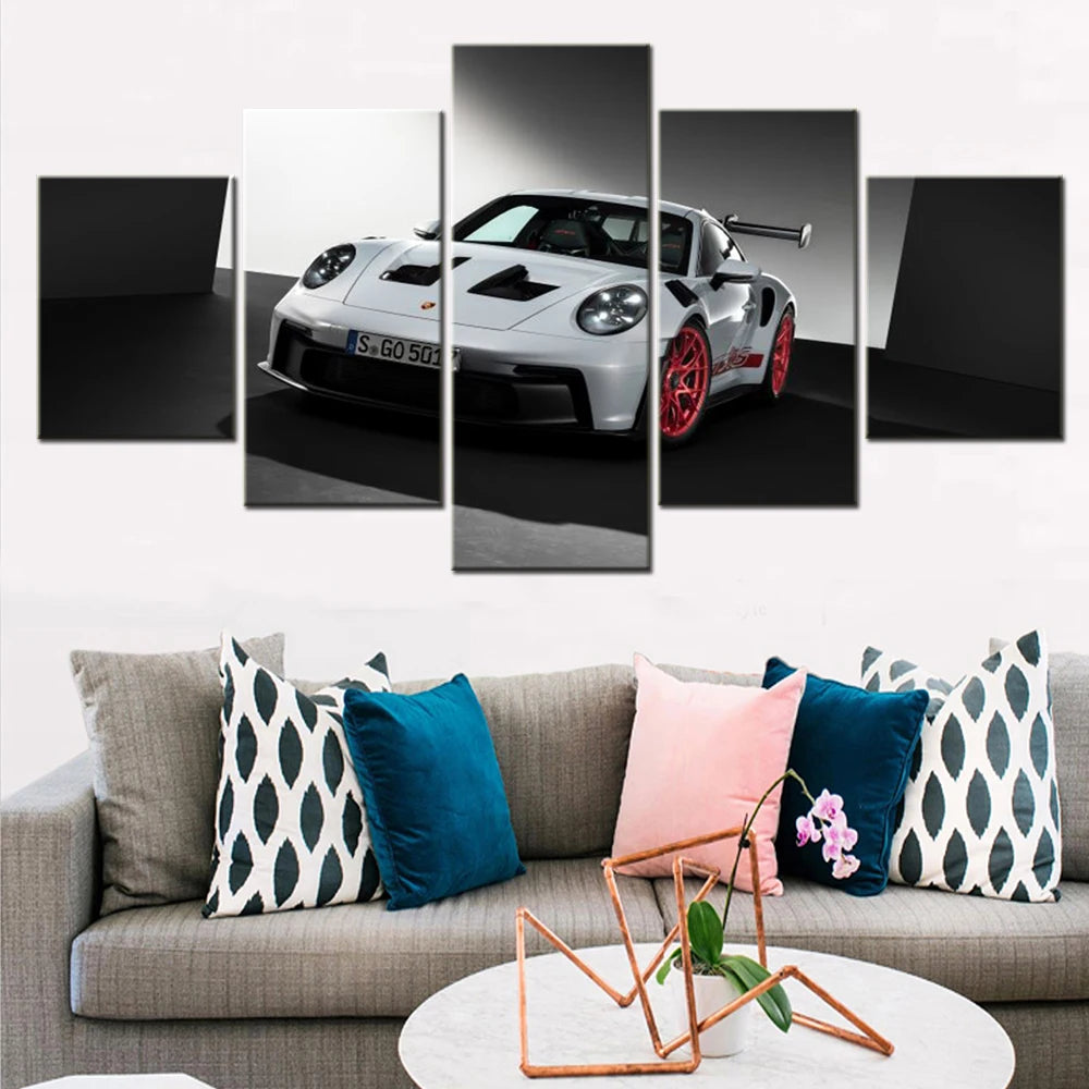 Porsche911 GT3 RS Car 5 Panels Painting Canvas Wall Decoration