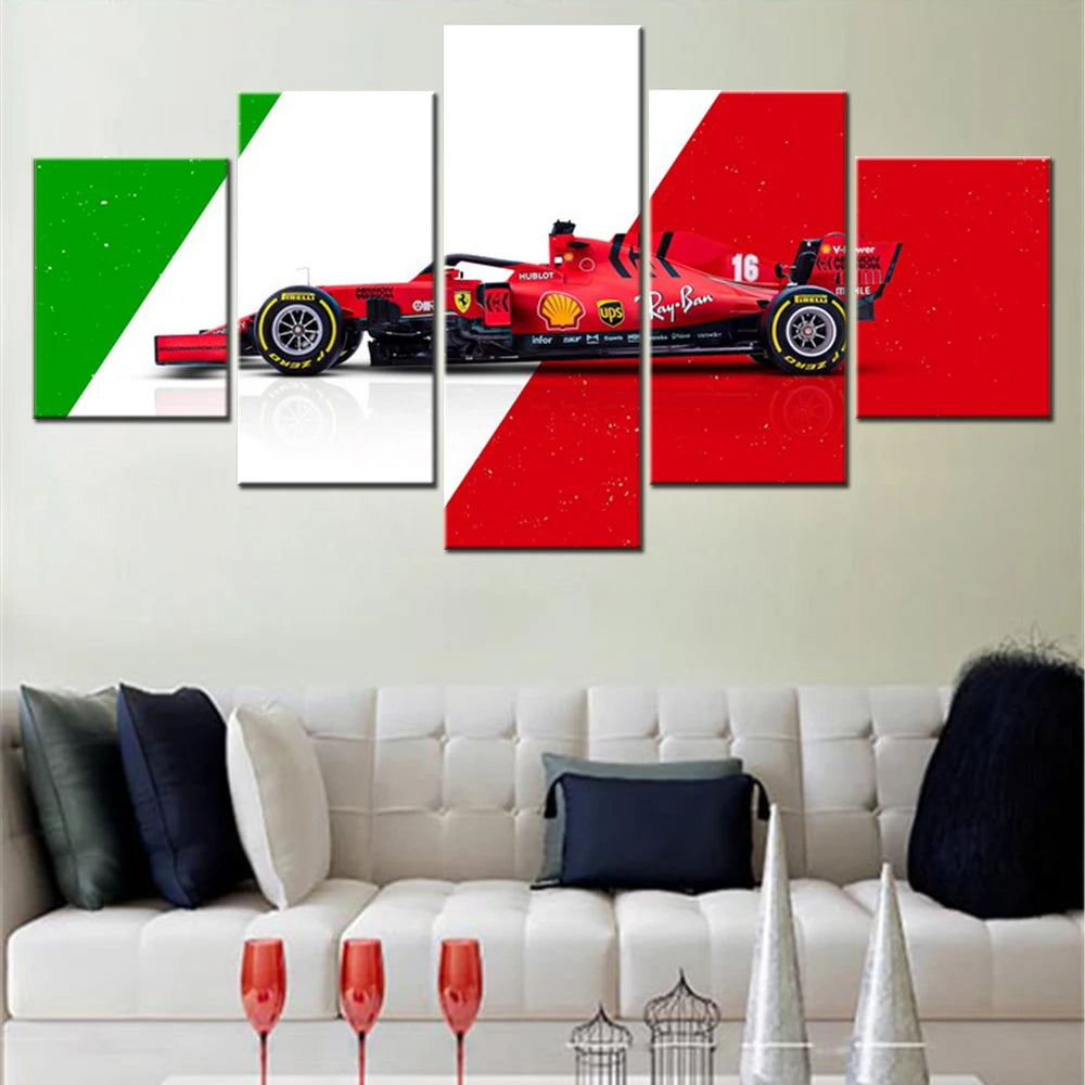 Formula1 Sports Racing Car 5 Panels Painting Canvas Wall Decoration