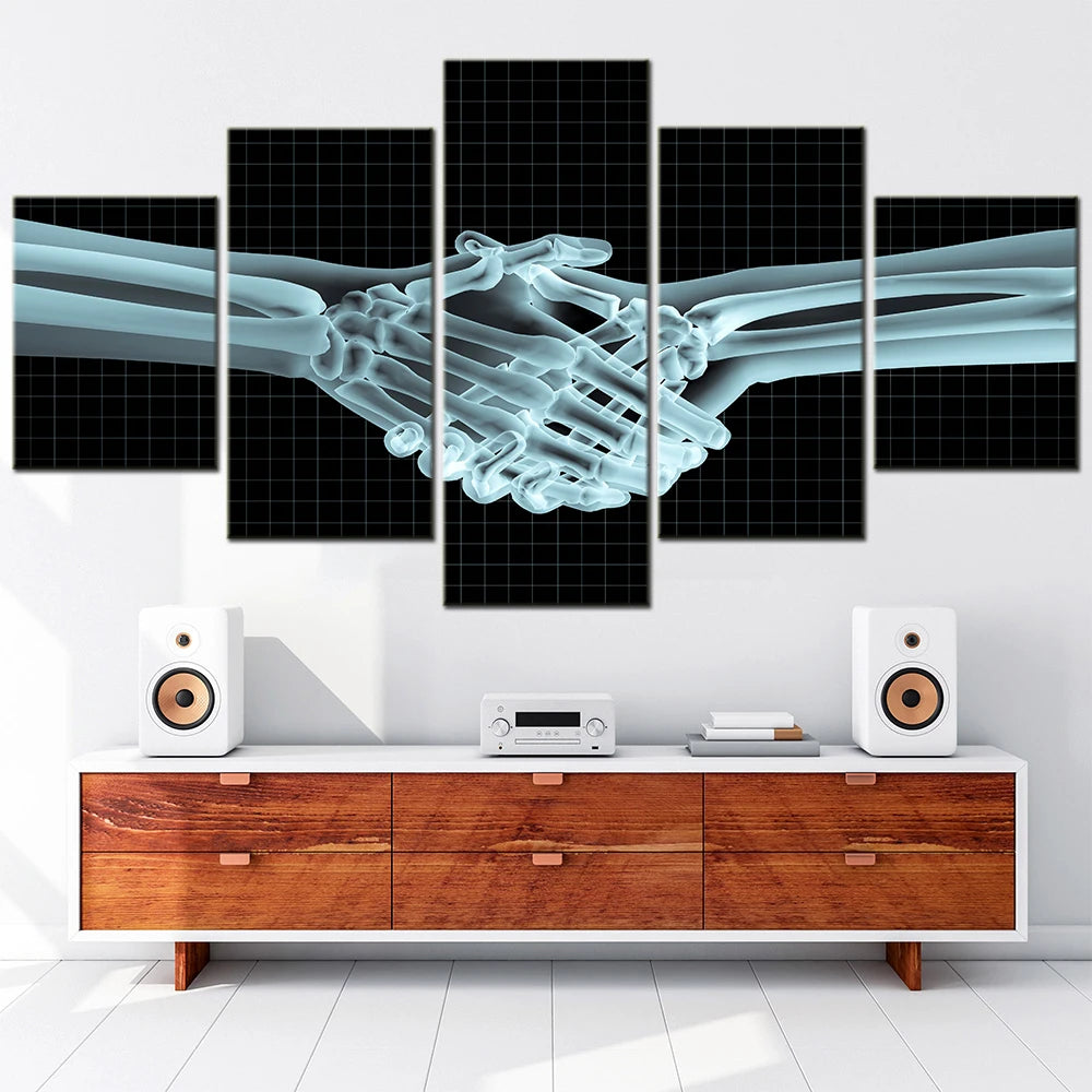Hands Handshake Xray 5 Panels Painting Canvas Wall Decoration