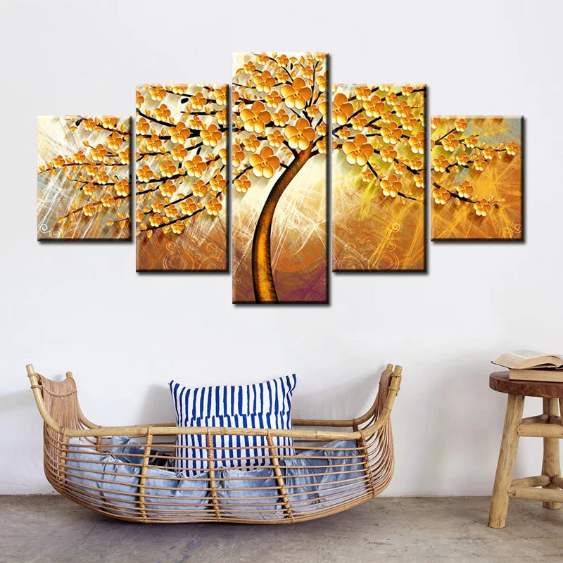 Gold Tree Landscape 5 Panels Painting Canvas Wall Decoration